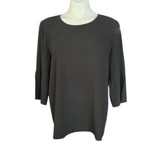 Eileen Fisher Scoop Neck Deep Charcoal Gray 3/4 Sleeve Sleeve Silk Top Sz M